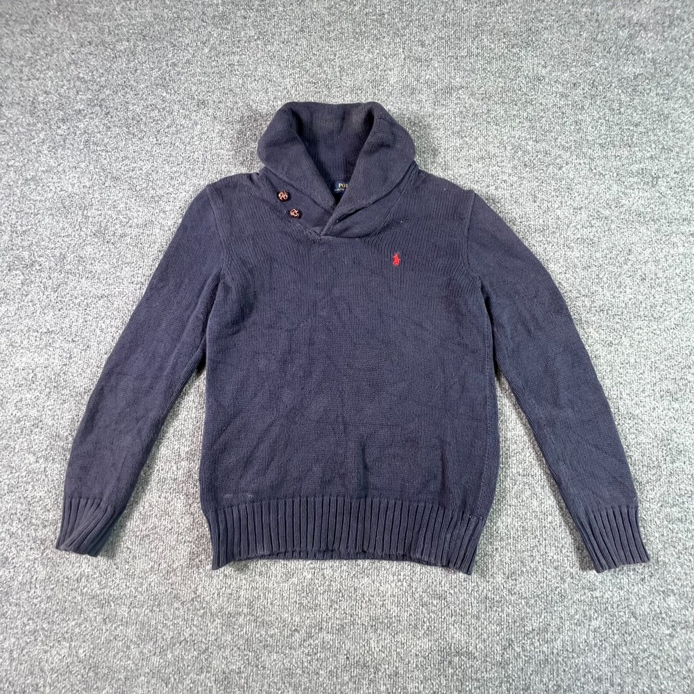 Polo Ralph Lauren Blue Cotton Shawl Collar Sweater Boys L 14-16 323523795